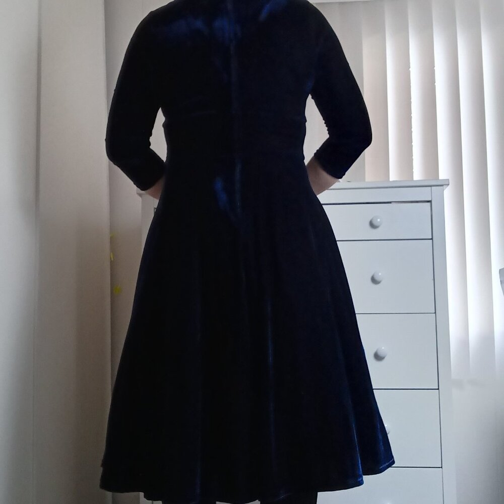Blue velvet vintage rockabilly pin up retro formal dress - Picture 2 of 2